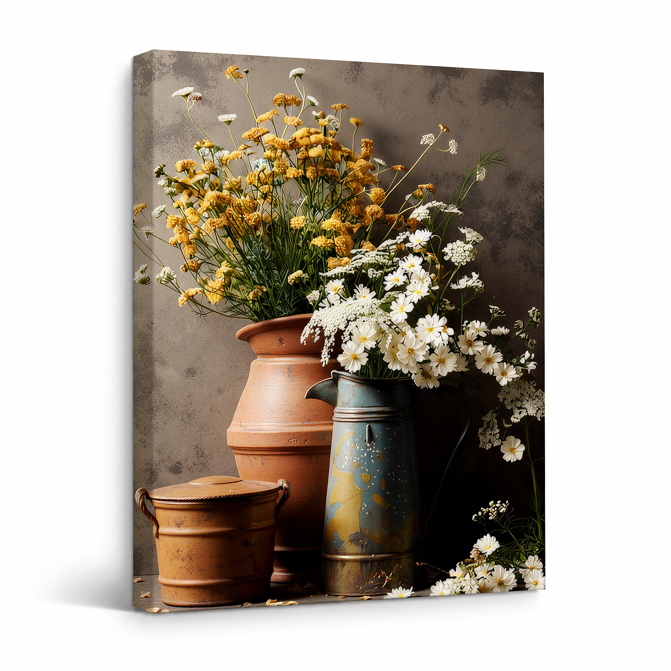 Rustic Flower Still Life Framed Canvas Wall Art - Ready to Hang