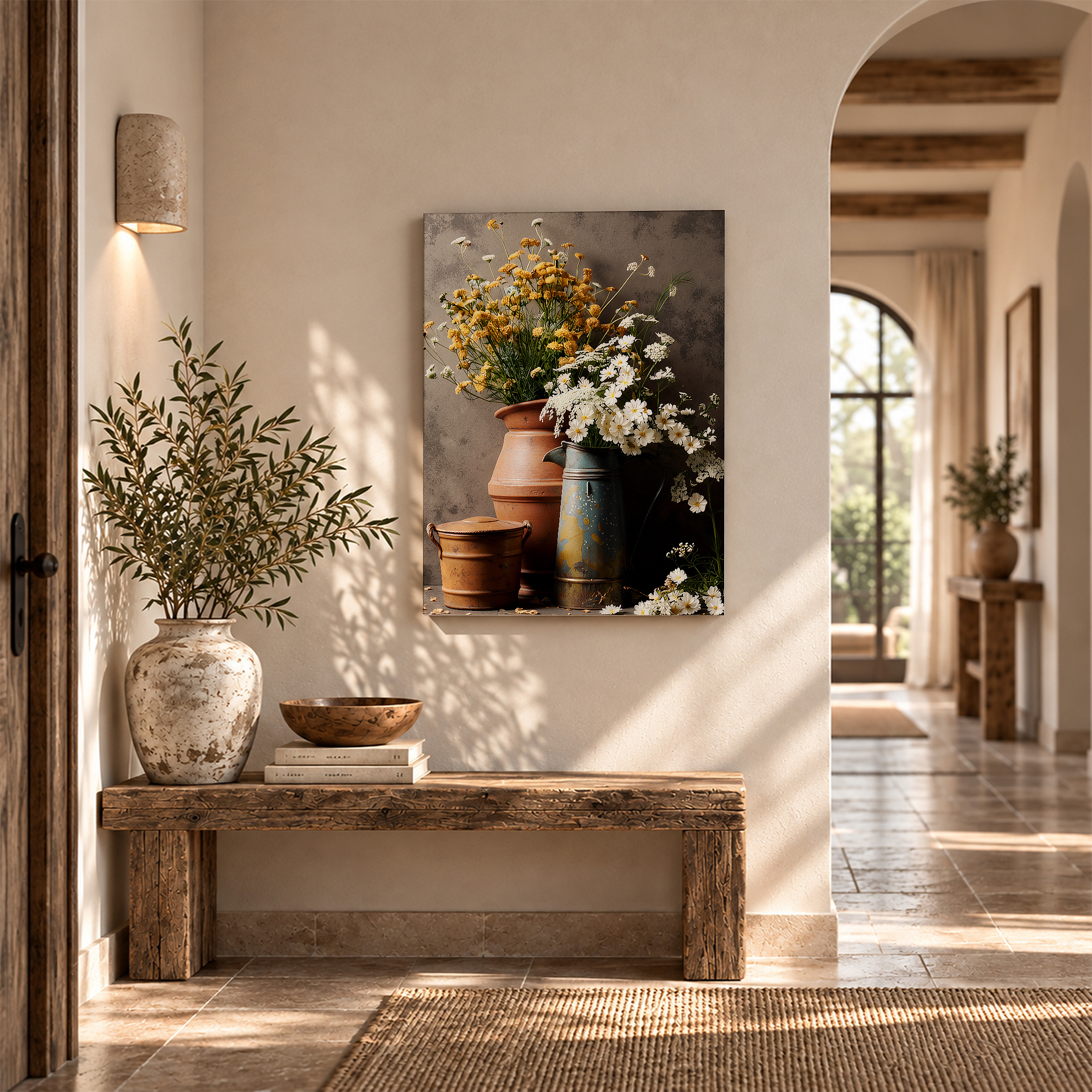 Rustic Flower Still Life Framed Canvas Wall Art - Ready to Hang - Image 6