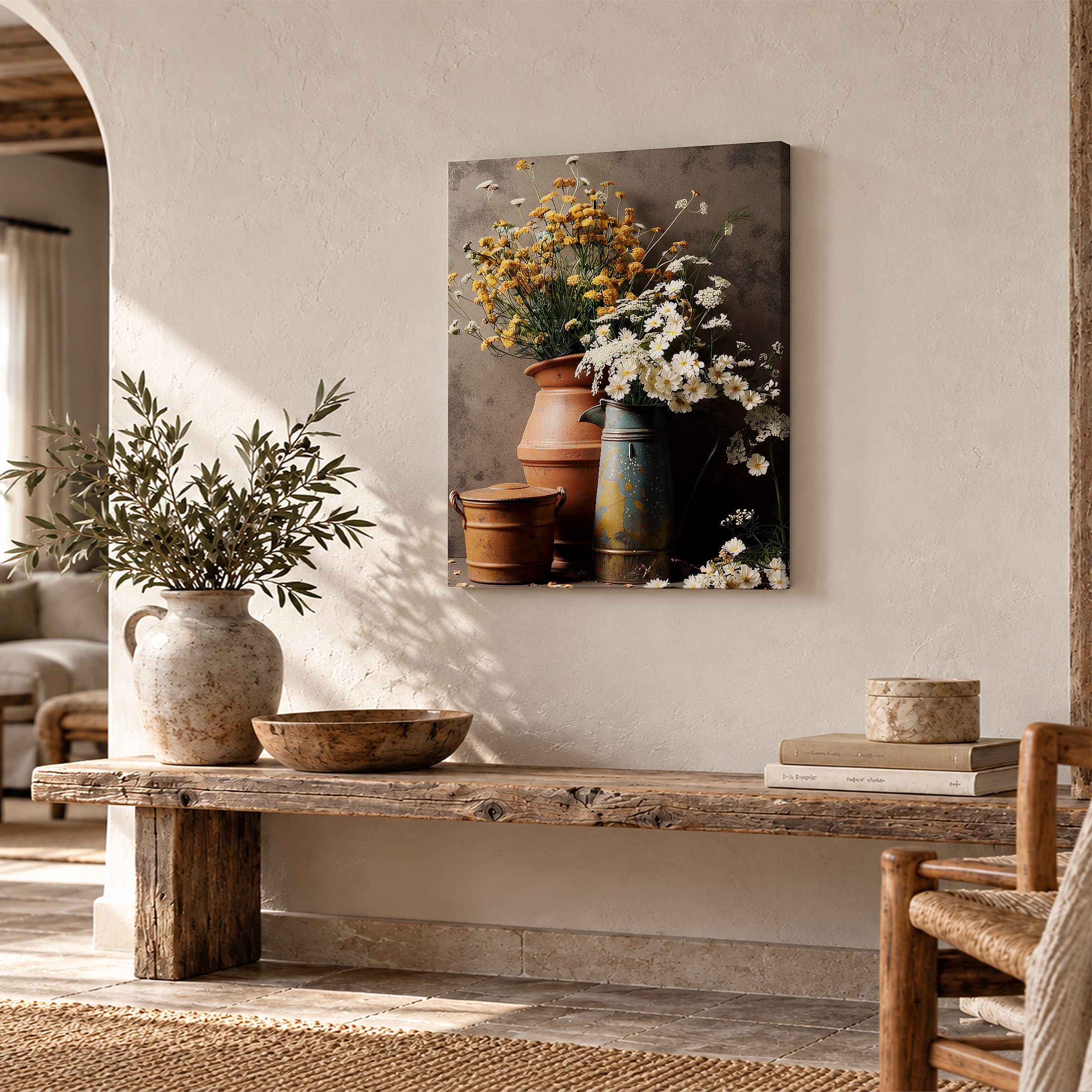Rustic Flower Still Life Framed Canvas Wall Art - Ready to Hang - Image 2