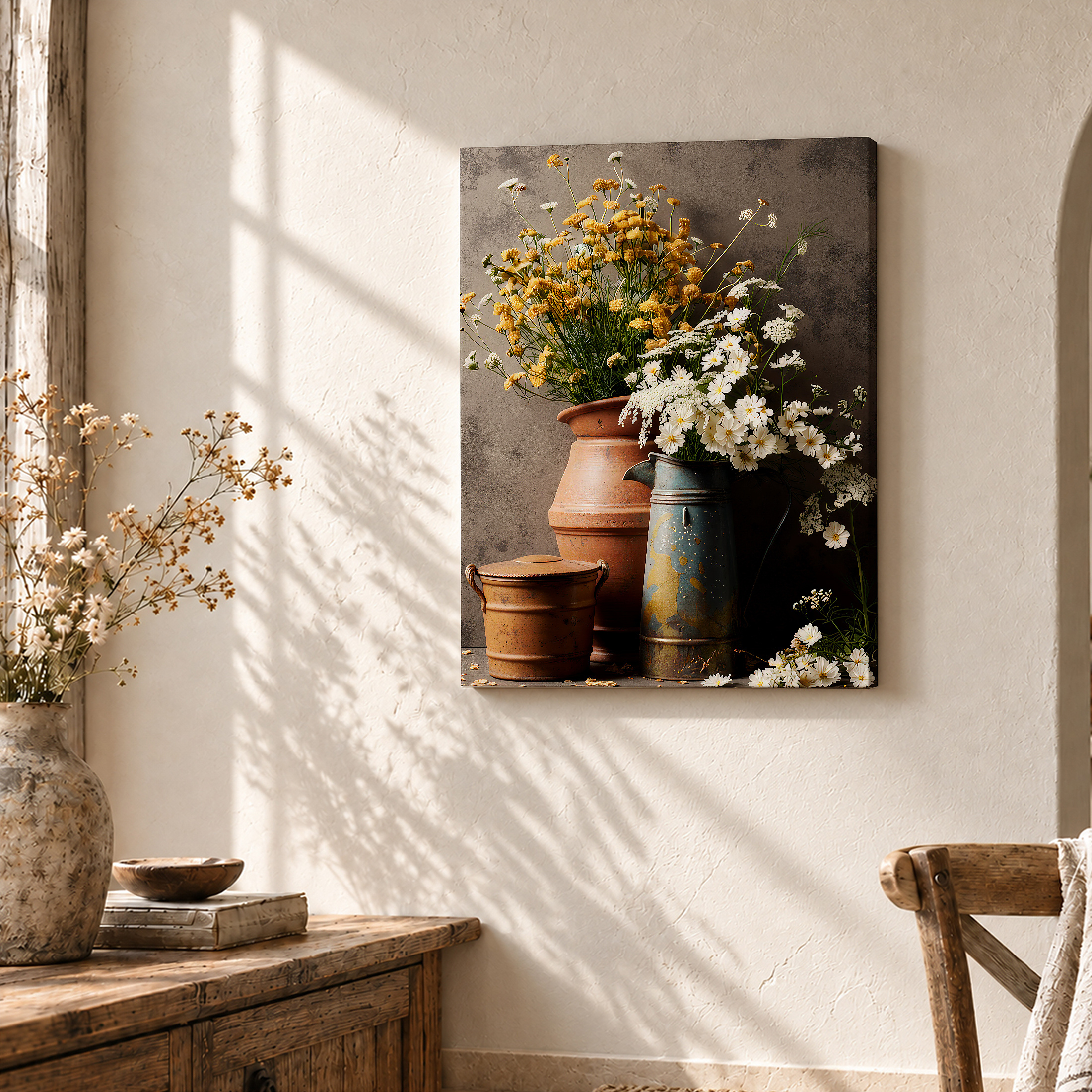 Rustic Flower Still Life Framed Canvas Wall Art - Ready to Hang - Image 3