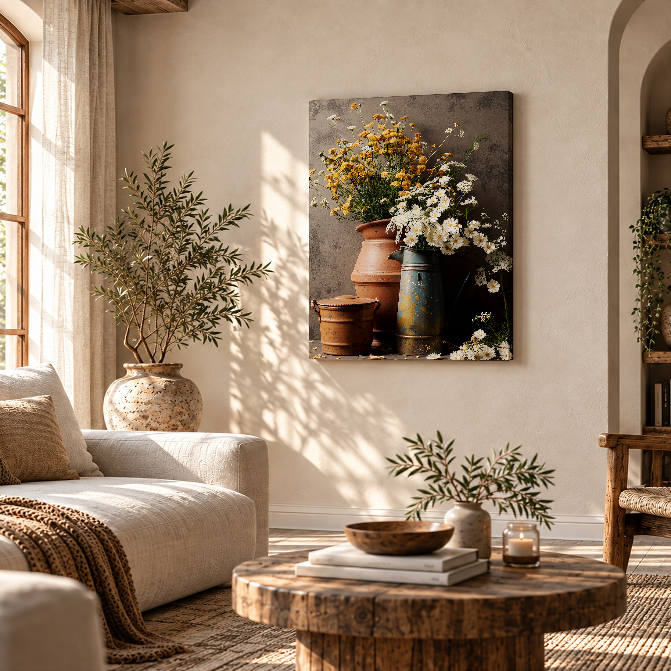 Rustic Flower Still Life Framed Canvas Wall Art - Ready to Hang - Image 4