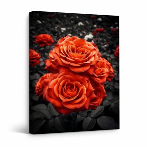 Vibrant Orange Roses Framed Canvas Wall Art - Ready to Hang