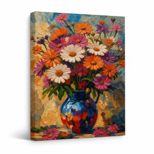 Vibrant Floral Bouquet Framed Canvas Wall Art - Ready to Hang
