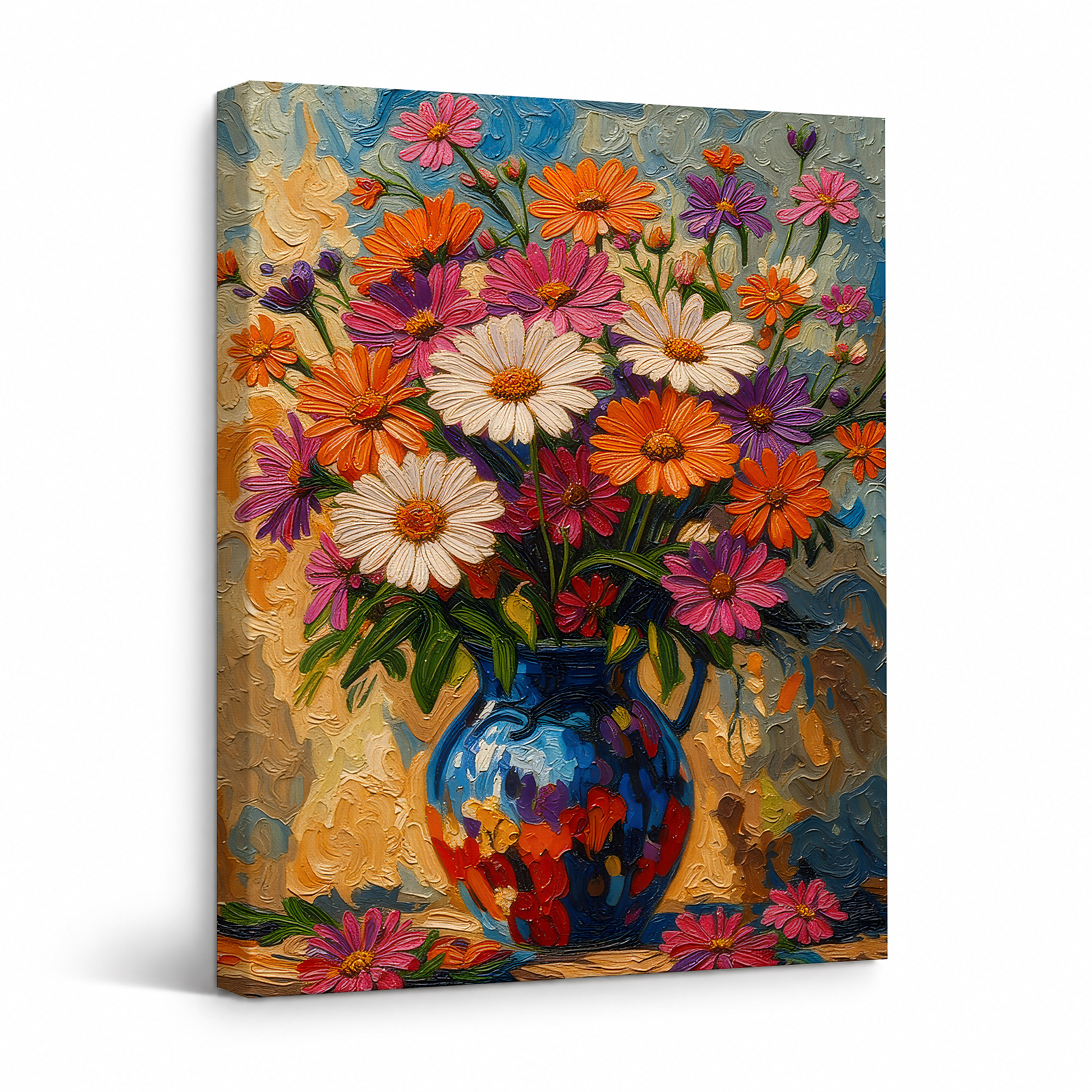 Vibrant Floral Bouquet Framed Canvas Wall Art - Ready to Hang