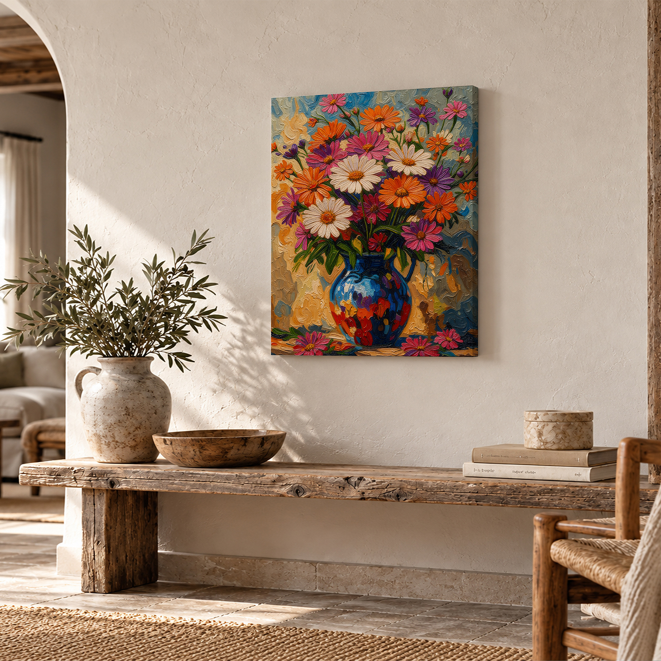 Vibrant Floral Bouquet Framed Canvas Wall Art - Ready to Hang - Image 2