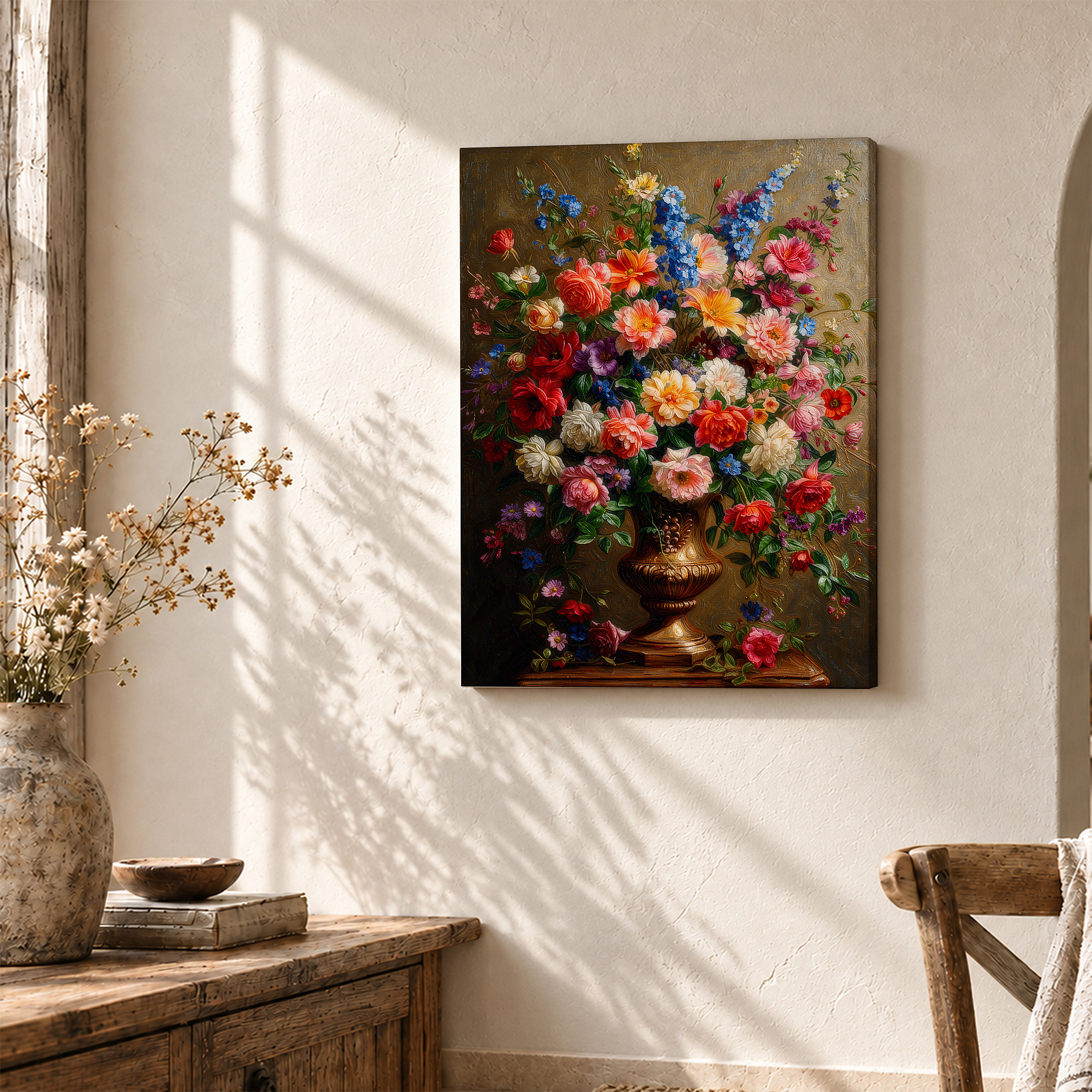 Vibrant Floral Still Life Framed Canvas Wall Art - Ready to Hang - Image 3