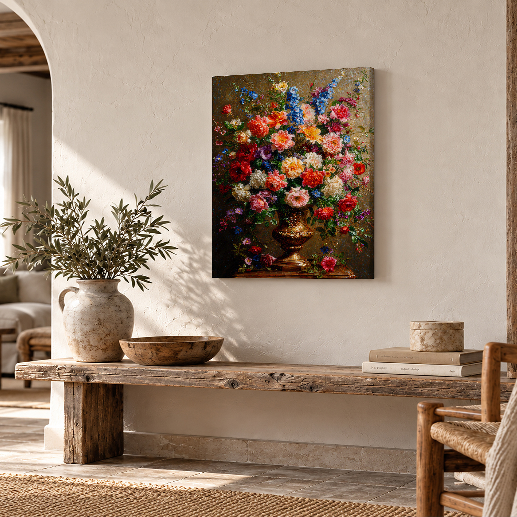 Vibrant Floral Still Life Framed Canvas Wall Art - Ready to Hang - Image 2