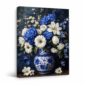 Blue & White Floral Still Life Framed Canvas Wall Art