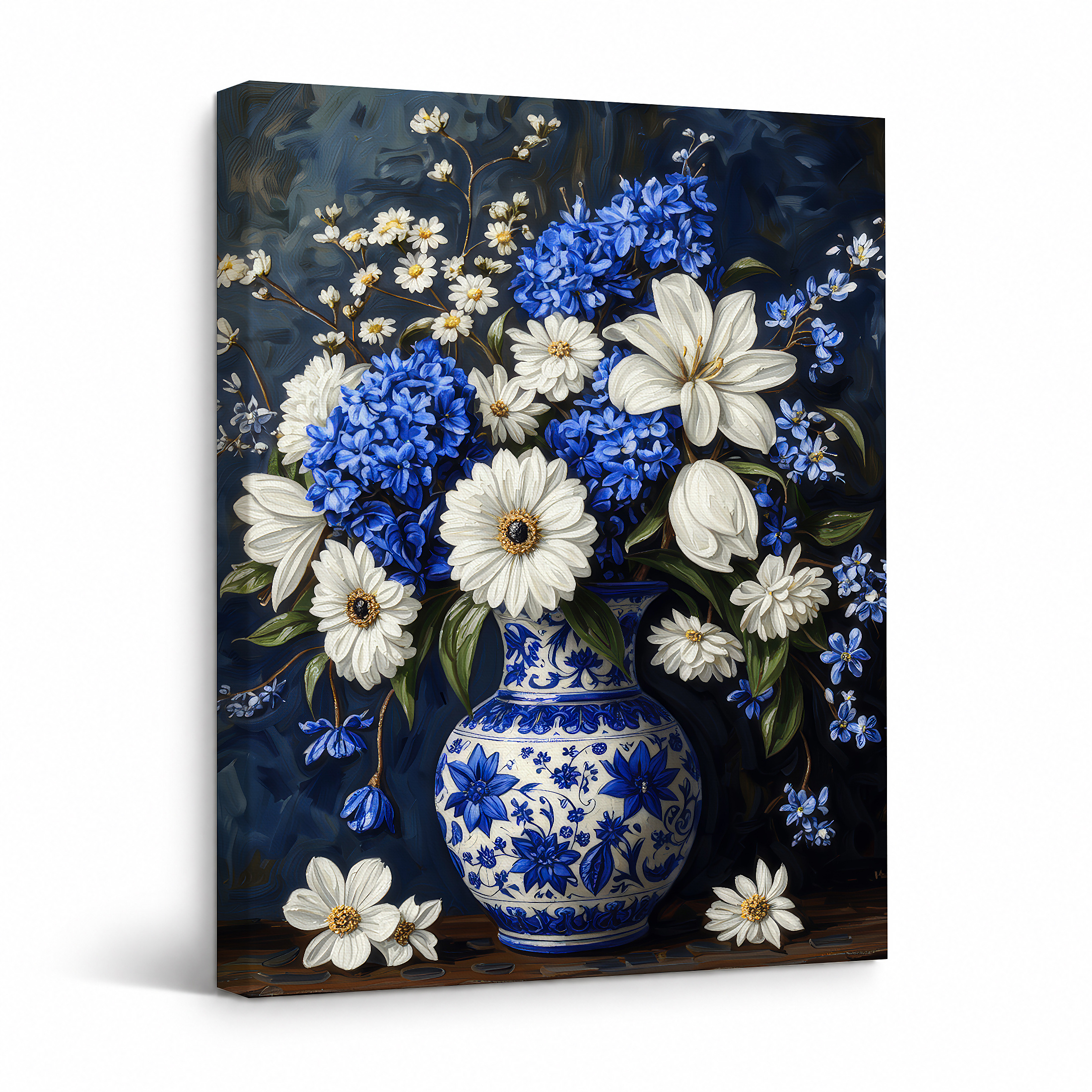 Blue & White Floral Still Life Framed Canvas Wall Art