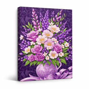 Purple Floral Bouquet Framed Canvas Wall Art - Ready to Hang