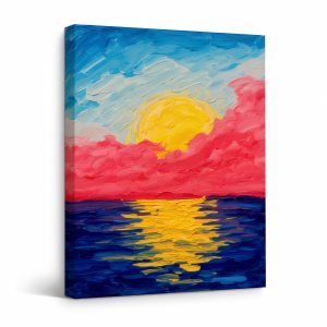 Vibrant Sunset Ocean Framed Canvas Wall Art Ready to Hang