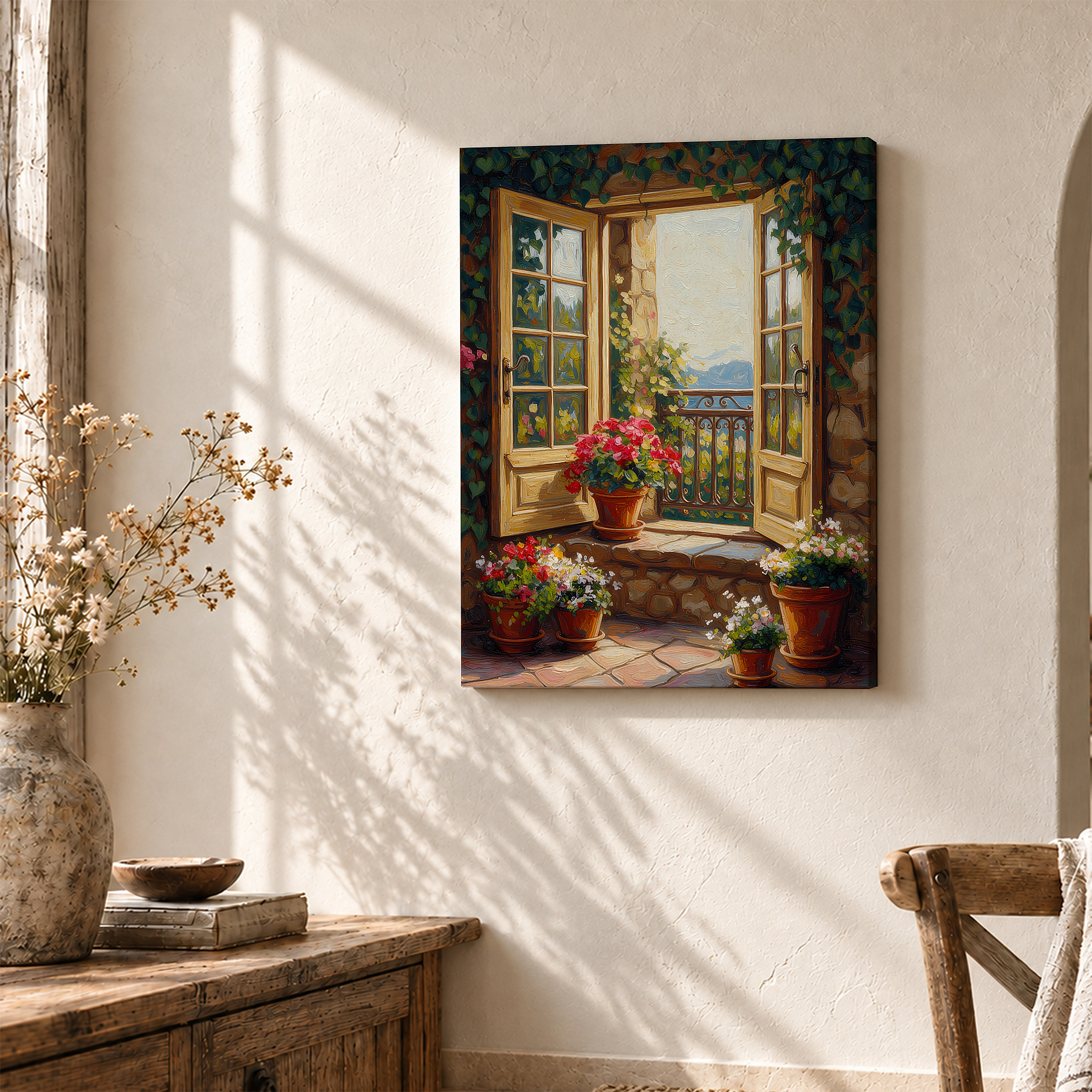Sunlit Window Garden Framed Canvas Wall Art - Ready to Hang - Image 3