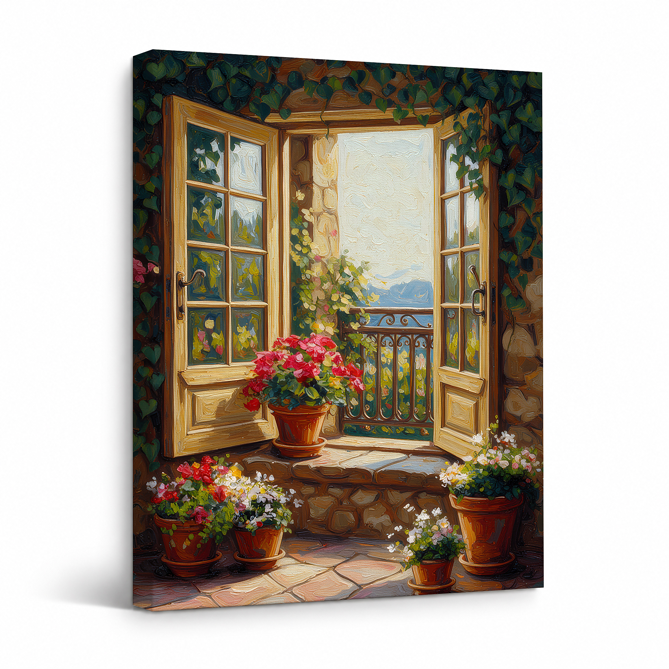 Sunlit Window Garden Framed Canvas Wall Art - Ready to Hang