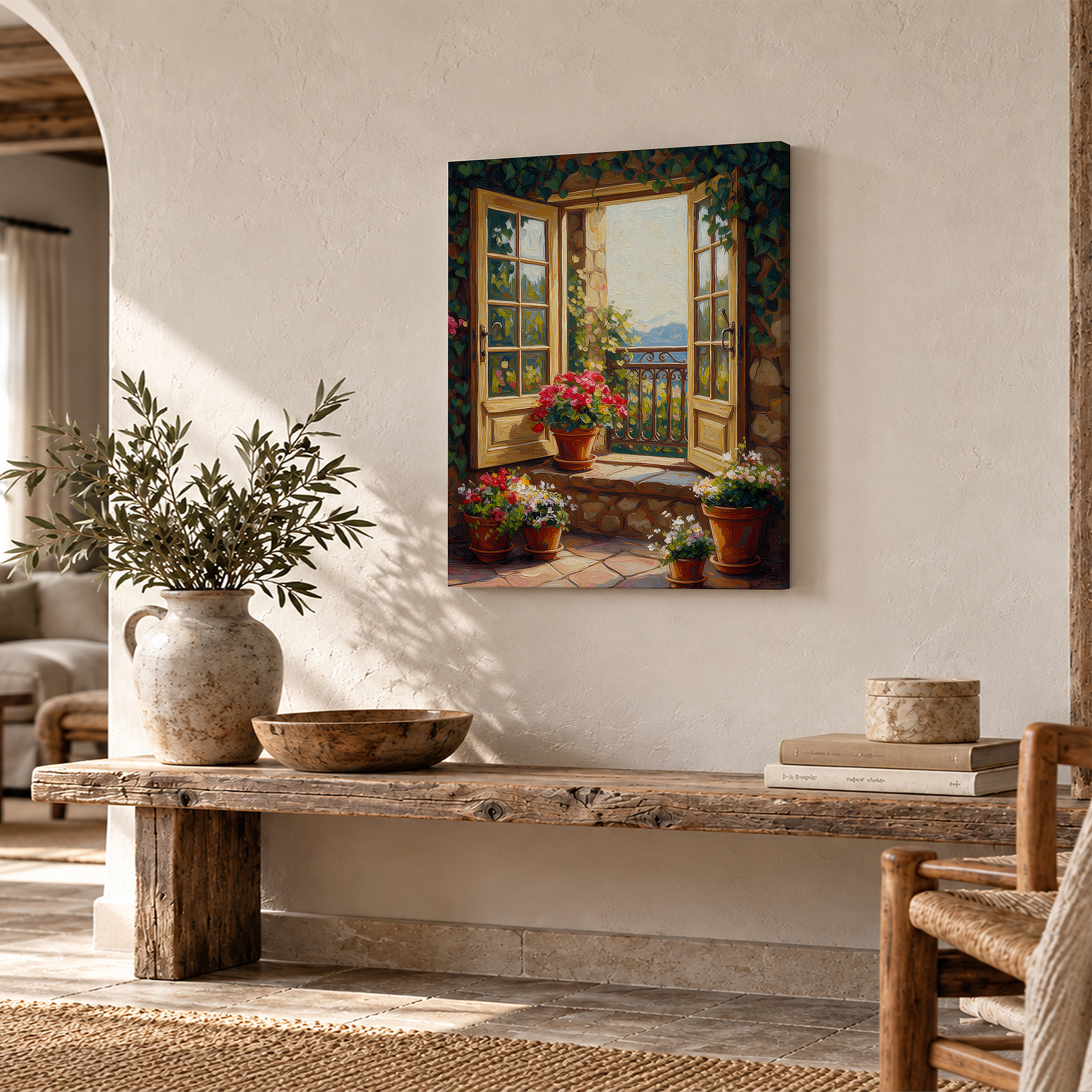 Sunlit Window Garden Framed Canvas Wall Art - Ready to Hang - Image 2