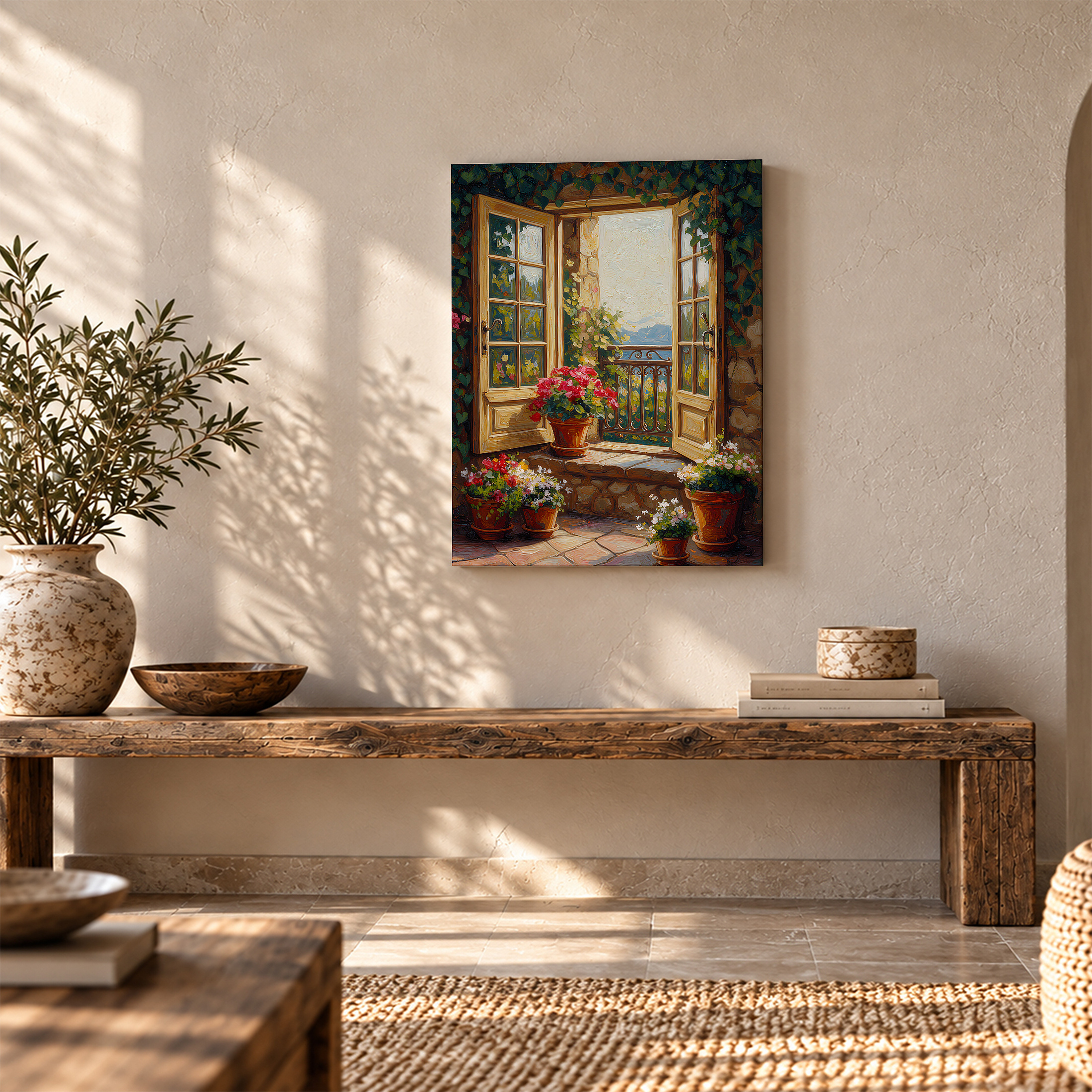 Sunlit Window Garden Framed Canvas Wall Art - Ready to Hang - Image 5
