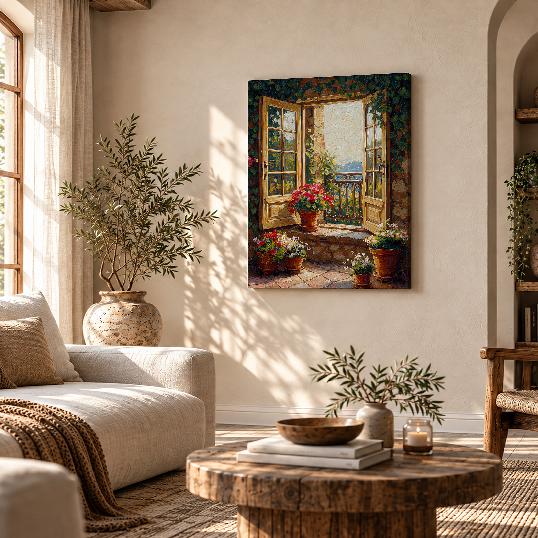 Sunlit Window Garden Framed Canvas Wall Art - Ready to Hang - Image 4