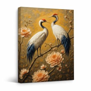 Elegant Cranes & Blossoms Framed Canvas Wall Art | Ready to Hang