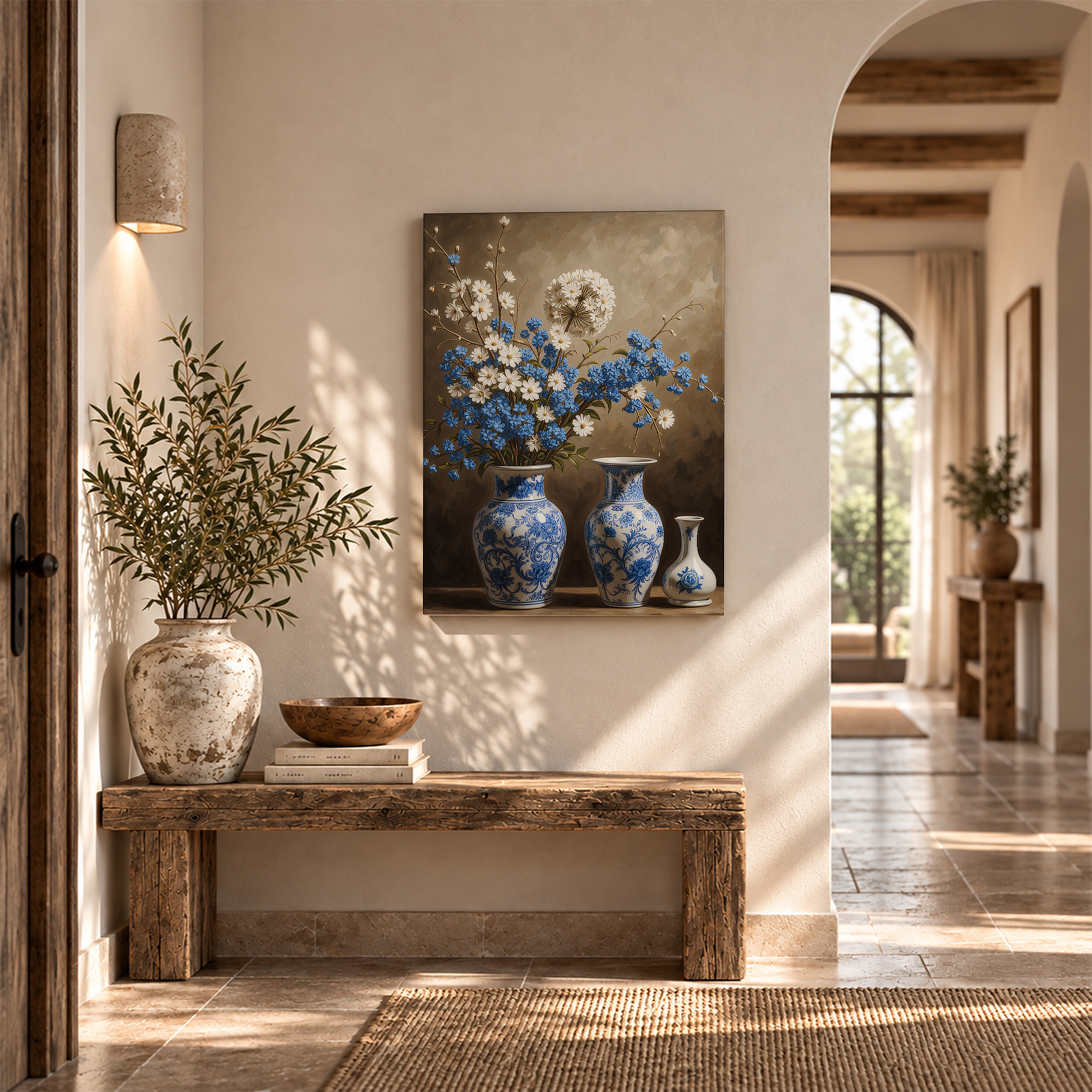 Blue & White Floral Still Life Framed Canvas Wall Art - Ready to Hang - Image 6
