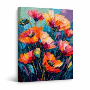 Vibrant Poppy Field Framed Canvas Wall Art - Ready to Hang