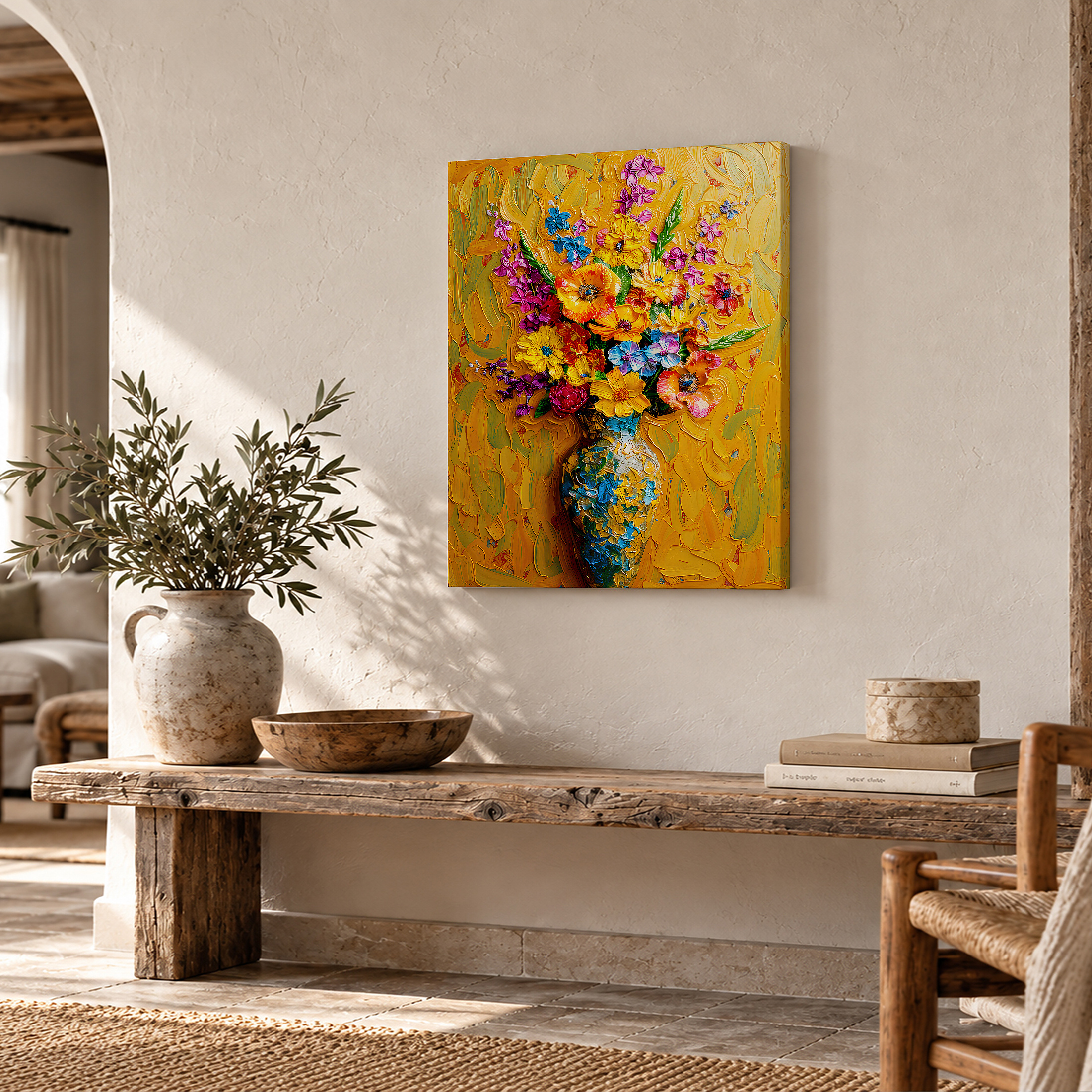 Vibrant Floral Bouquet Framed Canvas Wall Art Ready to Hang - Image 2