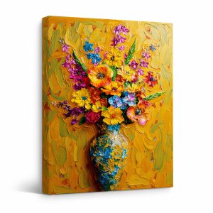 Vibrant Floral Bouquet Framed Canvas Wall Art Ready to Hang