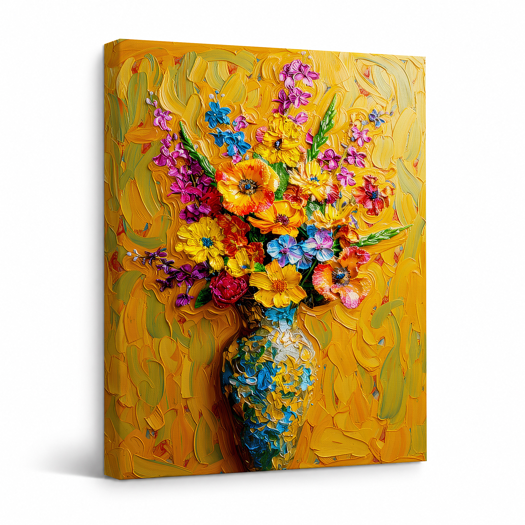Vibrant Floral Bouquet Framed Canvas Wall Art Ready to Hang