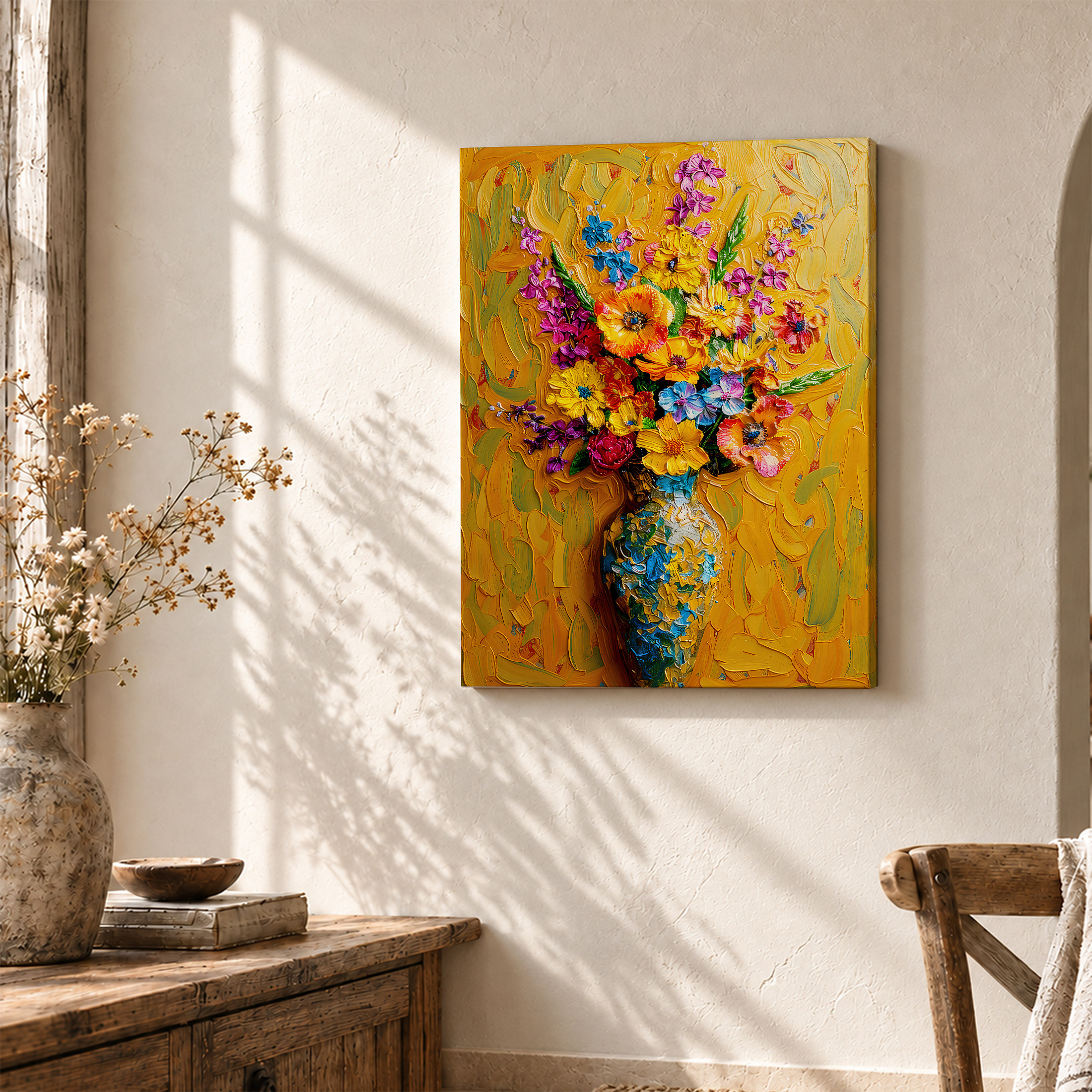 Vibrant Floral Bouquet Framed Canvas Wall Art Ready to Hang - Image 3
