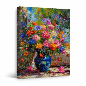 Vibrant Floral Still Life Framed Canvas Wall Art Ready to Hang