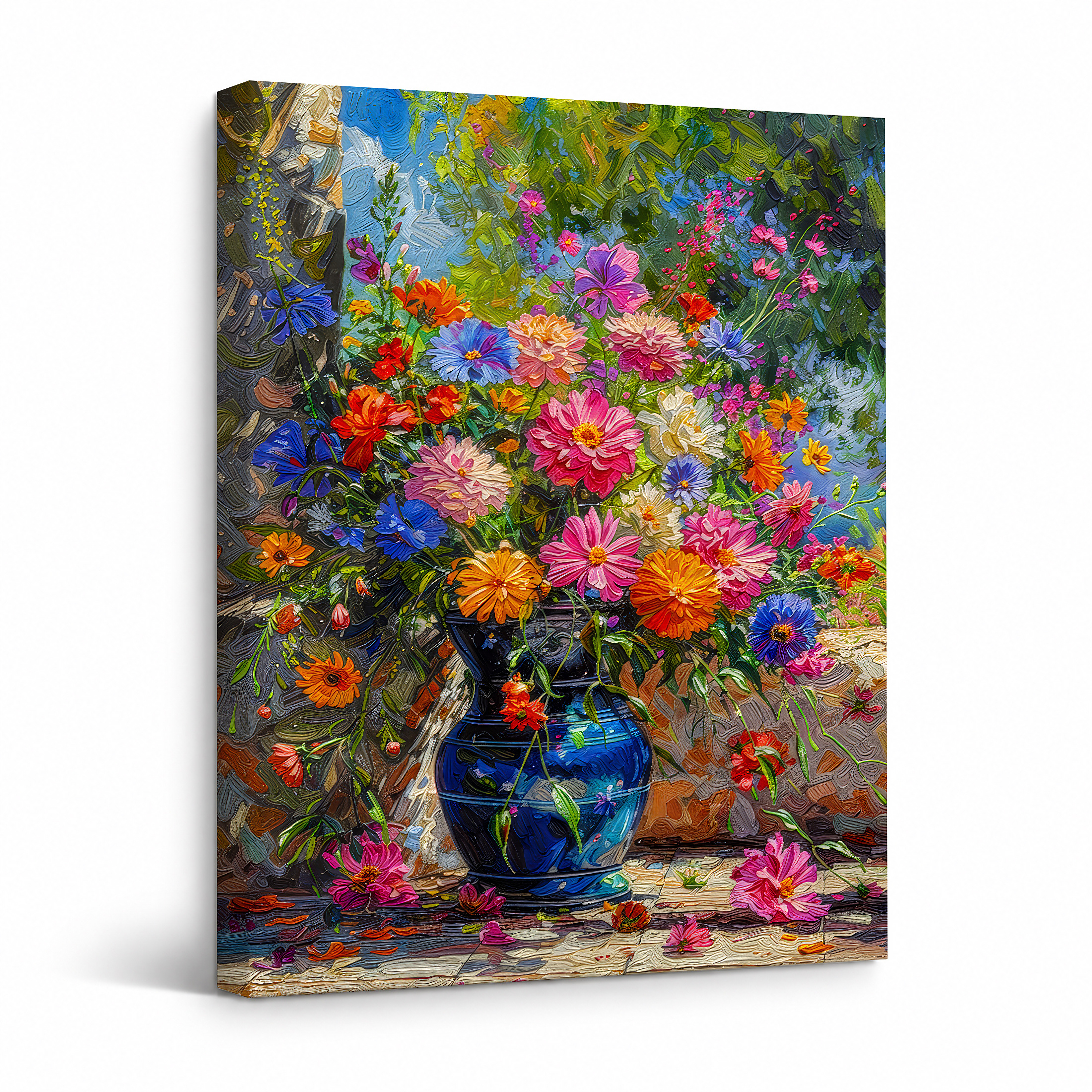 Vibrant Floral Still Life Framed Canvas Wall Art Ready to Hang