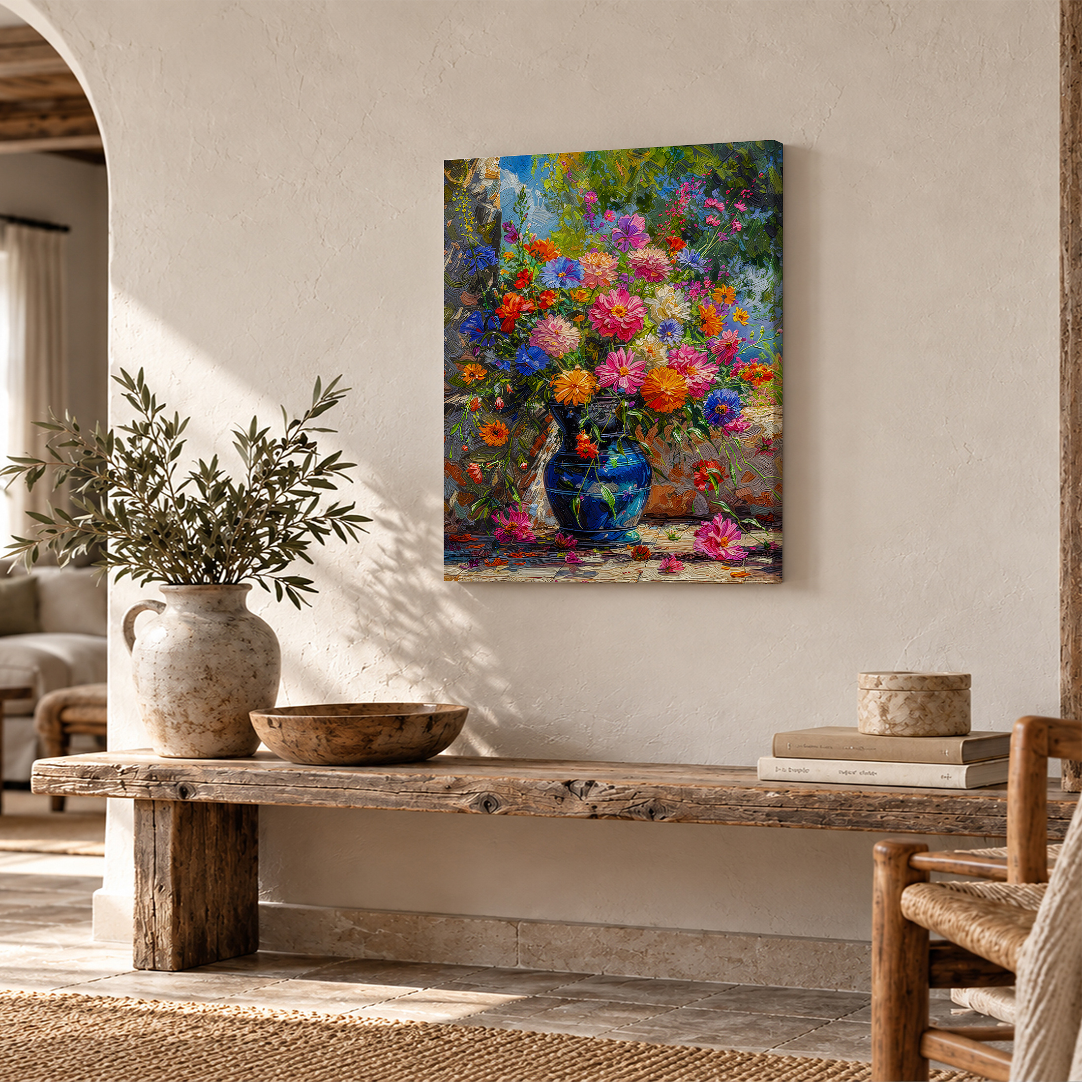 Vibrant Floral Still Life Framed Canvas Wall Art Ready to Hang - Image 2