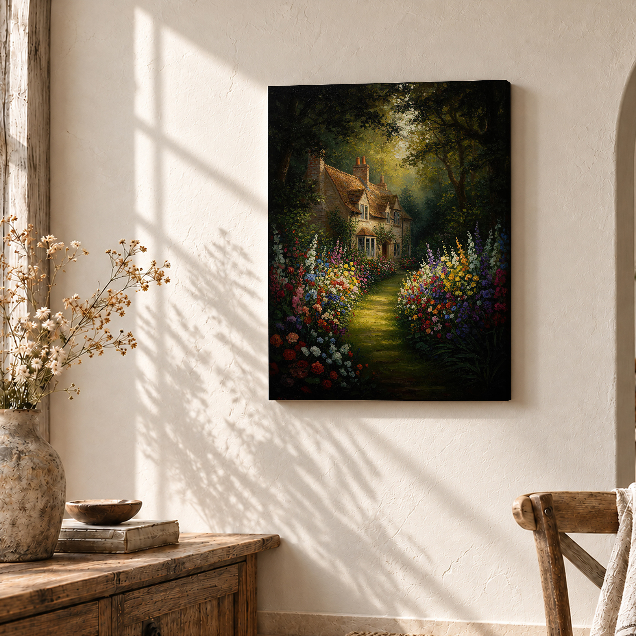 Enchanted Cottage Garden Framed Canvas Wall Art - Ready to Hang - Image 3