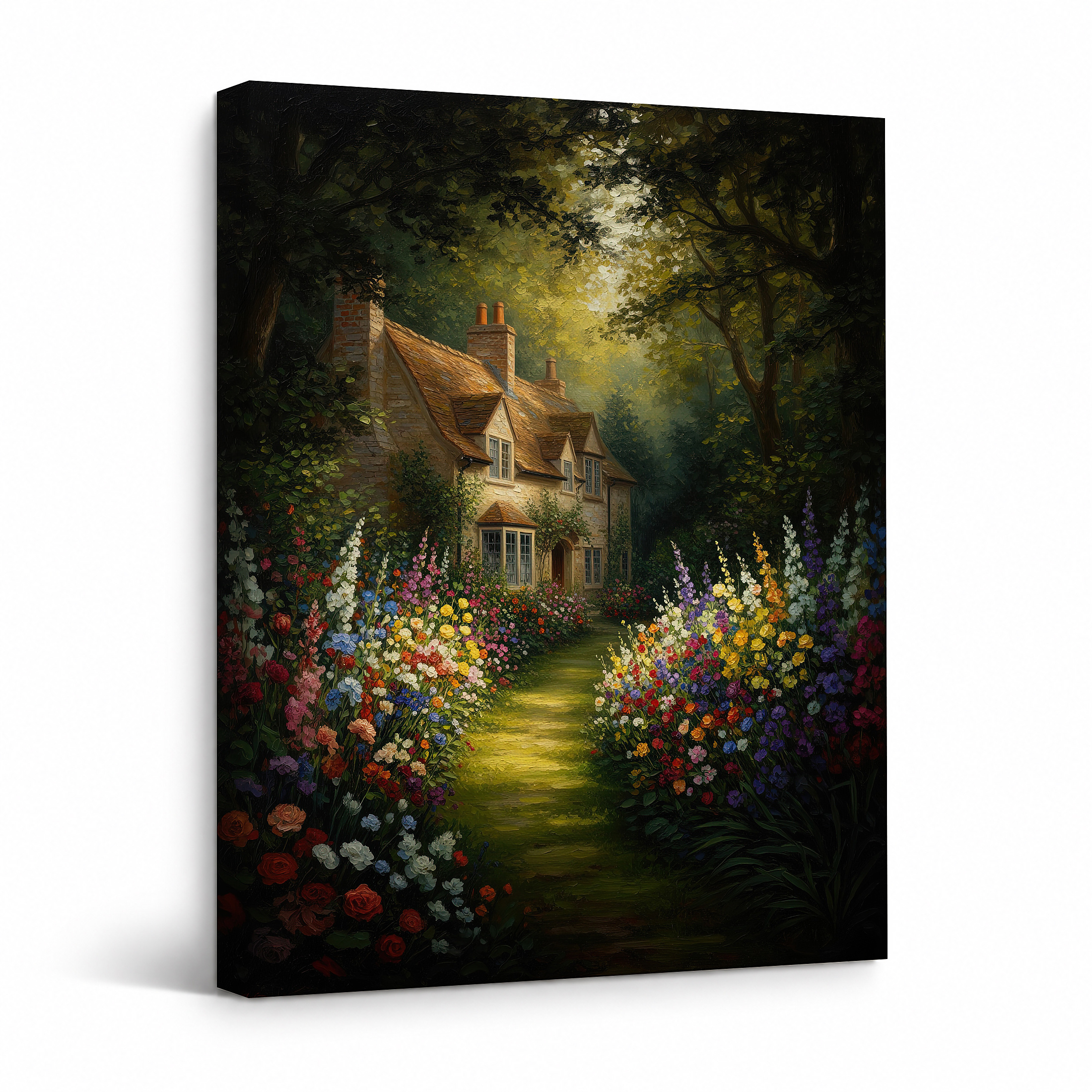 Enchanted Cottage Garden Framed Canvas Wall Art - Ready to Hang