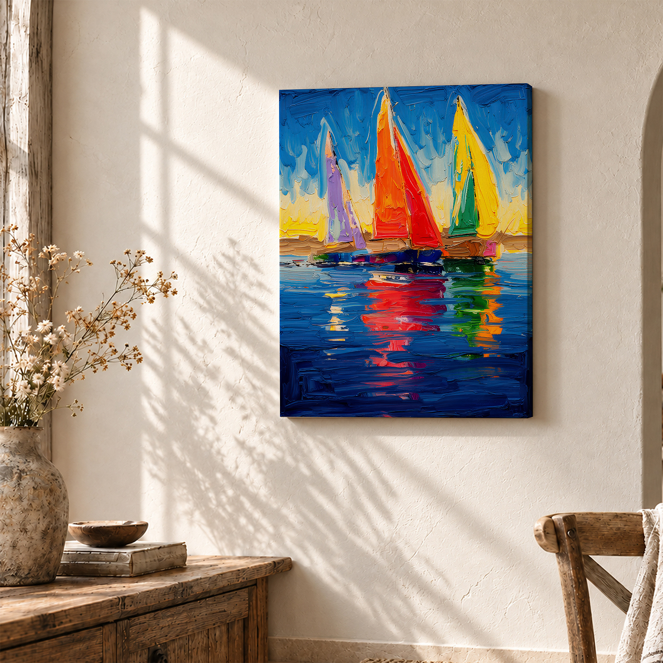 Vibrant Sailboats Framed Canvas Wall Art - Ready to Hang Decor - Image 3