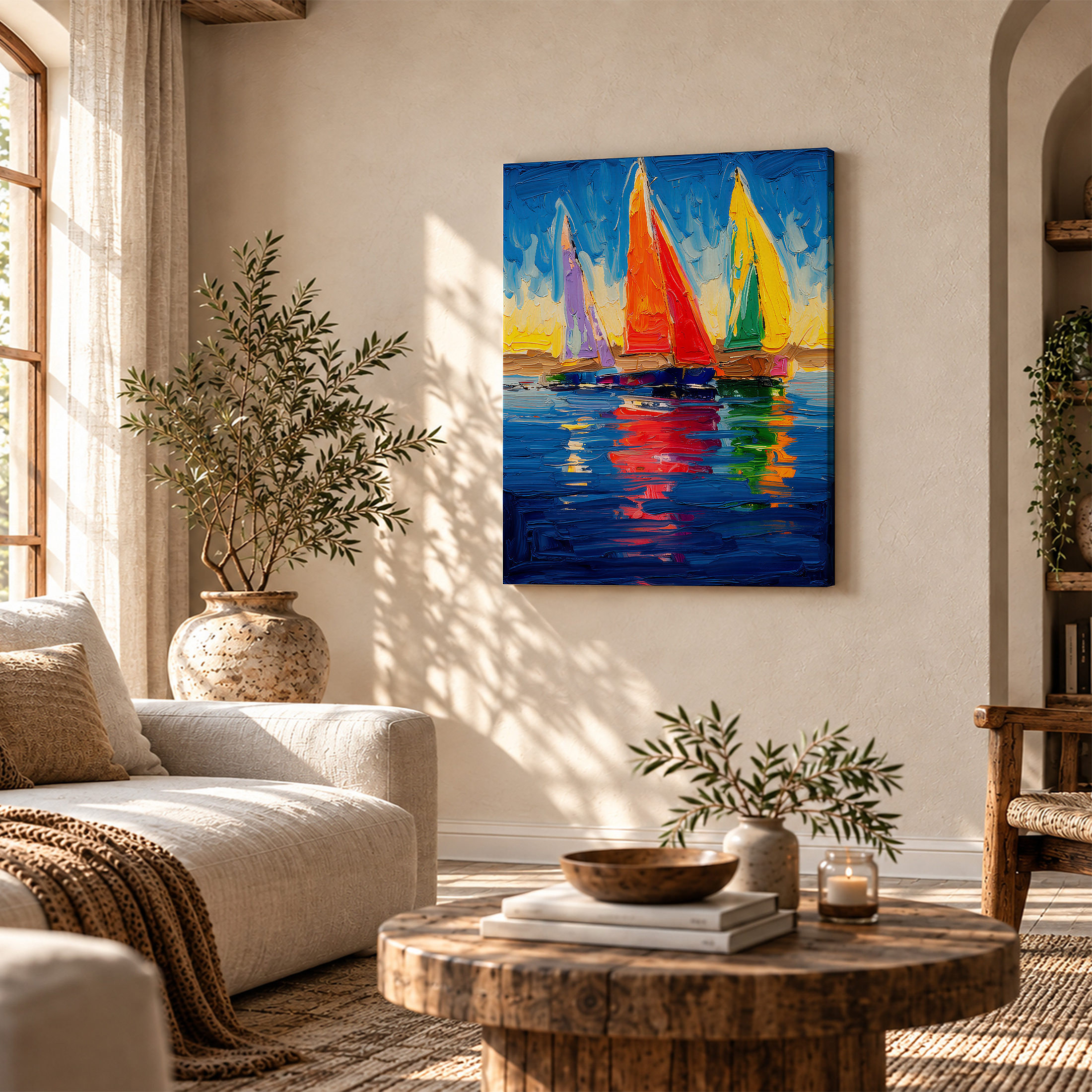 Vibrant Sailboats Framed Canvas Wall Art - Ready to Hang Decor - Image 4