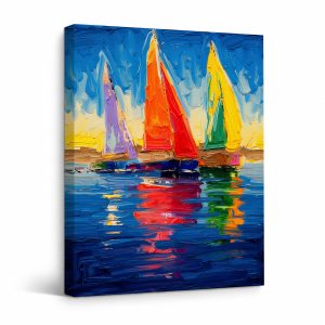 Vibrant Sailboats Framed Canvas Wall Art - Ready to Hang Decor