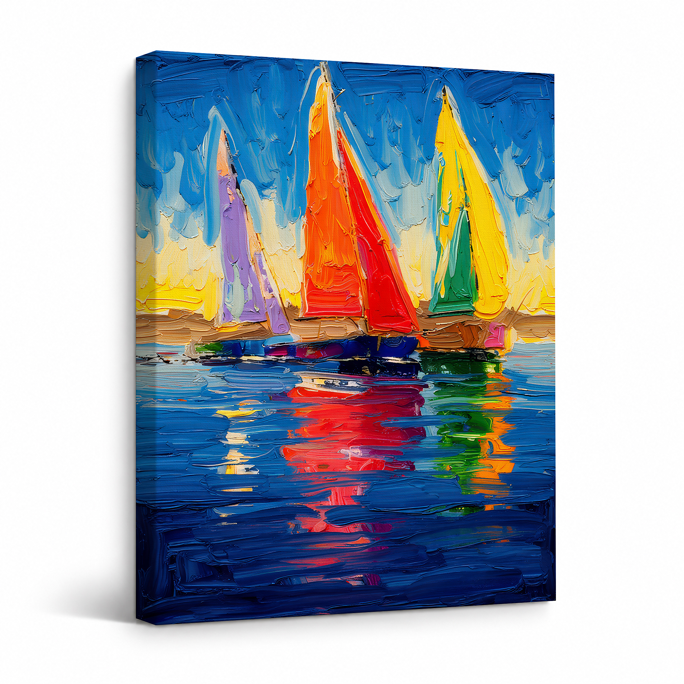 Vibrant Sailboats Framed Canvas Wall Art - Ready to Hang Decor