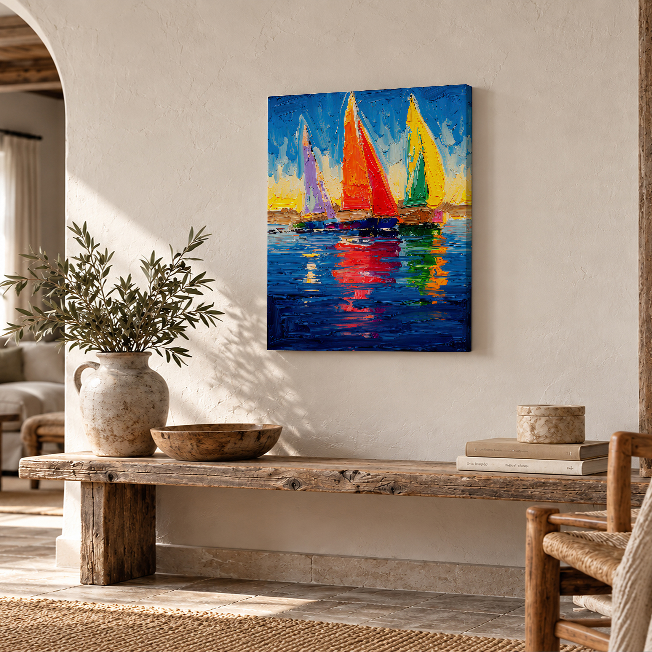 Vibrant Sailboats Framed Canvas Wall Art - Ready to Hang Decor - Image 2