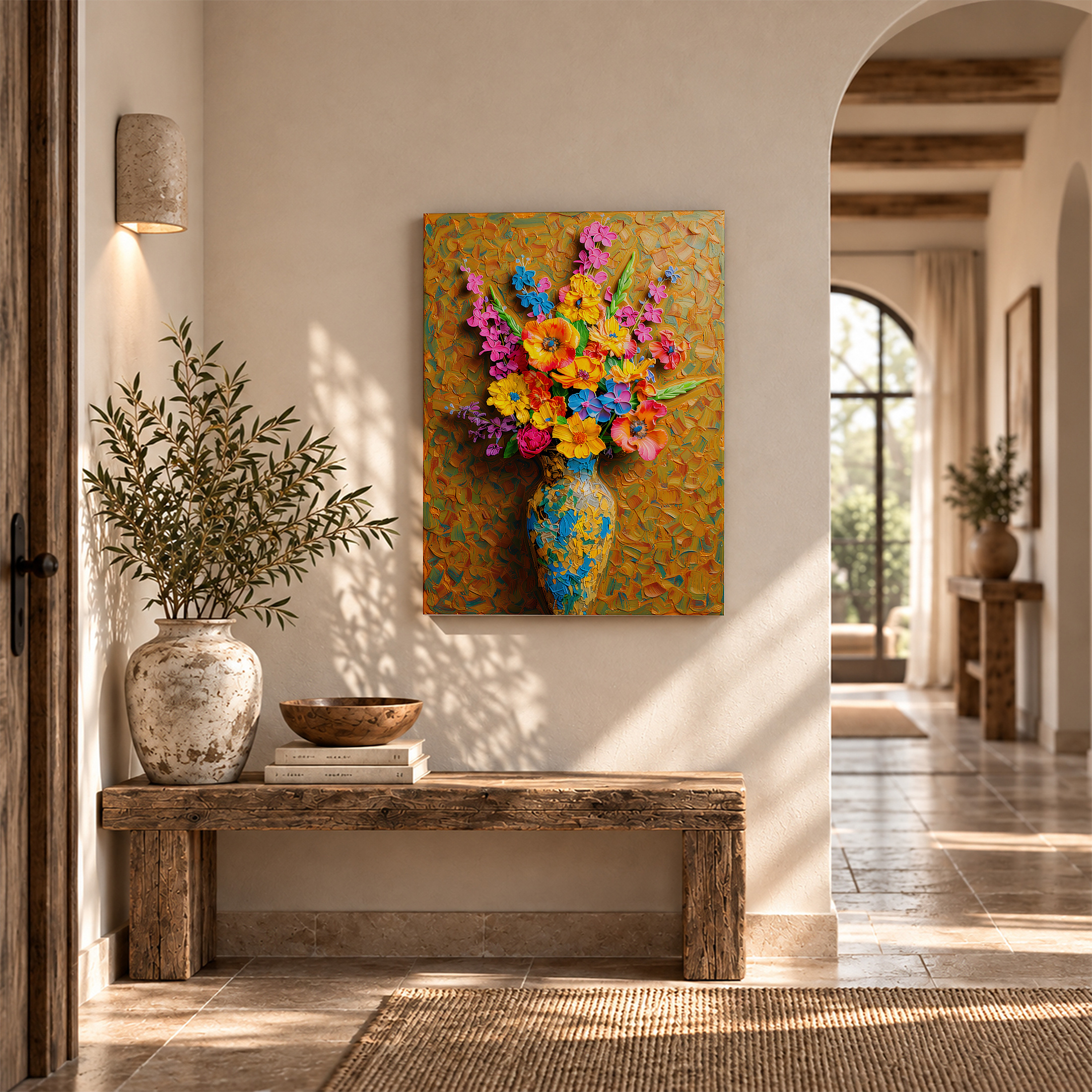 Vibrant Floral Bouquet Framed Canvas Wall Art - Ready to Hang - Image 6