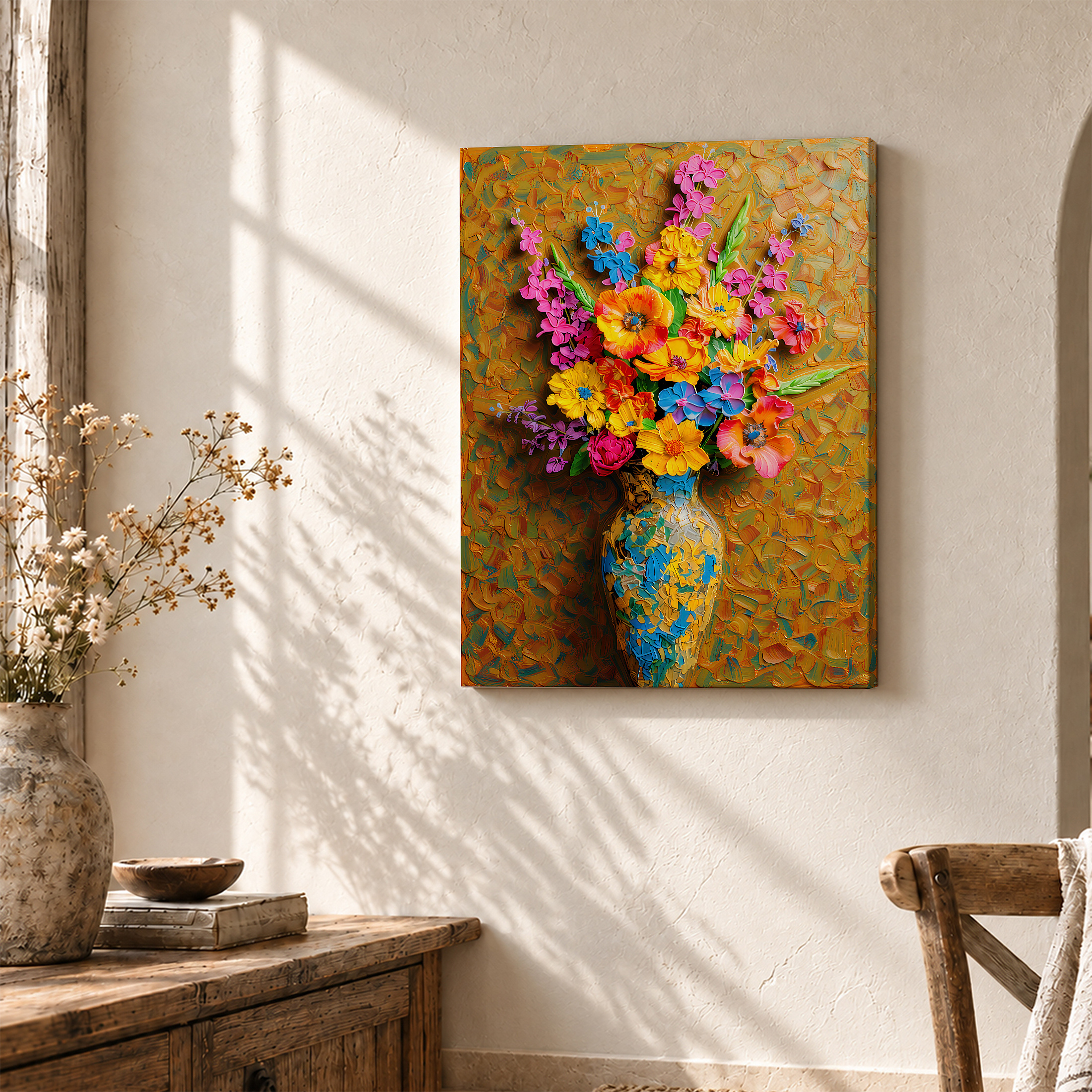 Vibrant Floral Bouquet Framed Canvas Wall Art - Ready to Hang - Image 3
