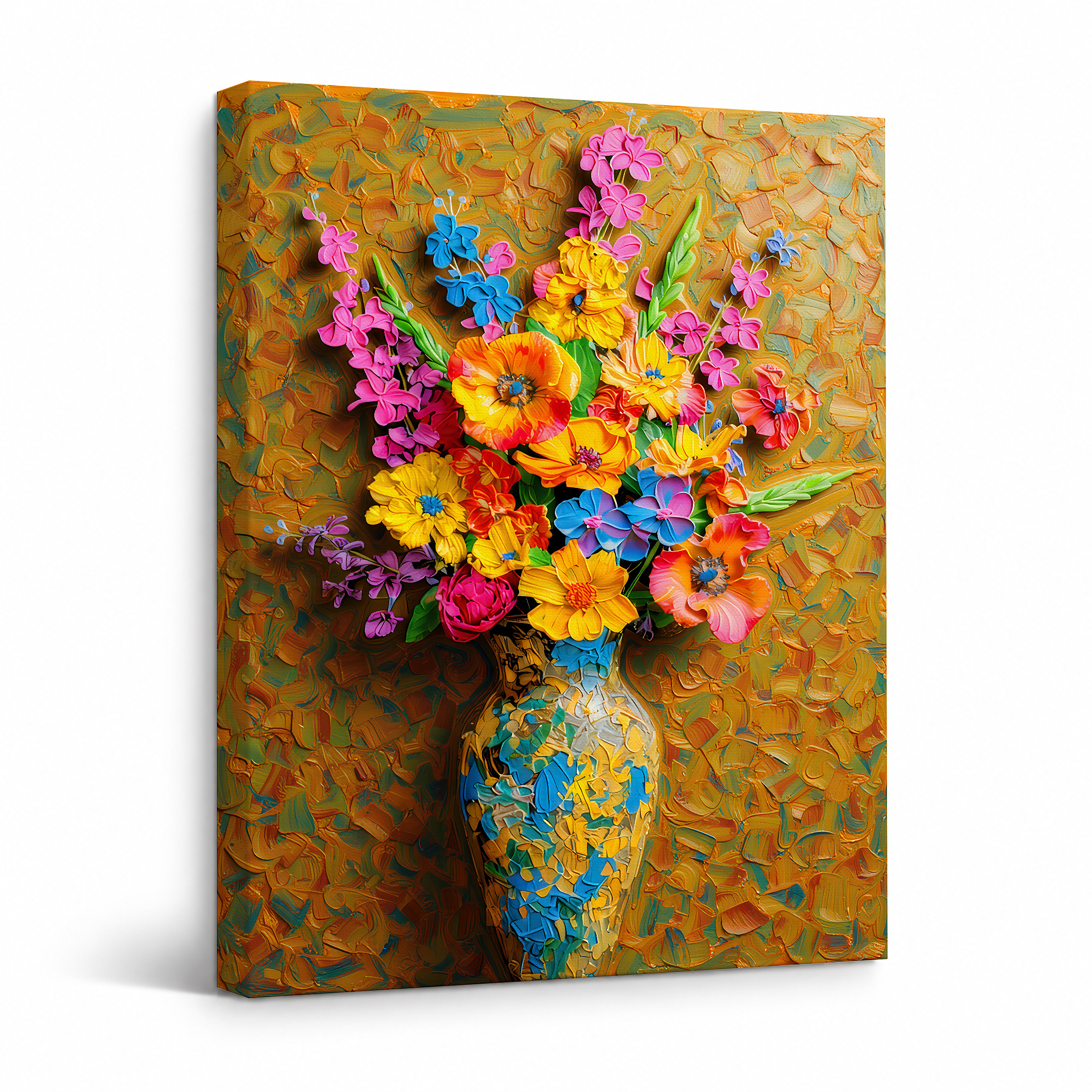 Vibrant Floral Bouquet Framed Canvas Wall Art - Ready to Hang