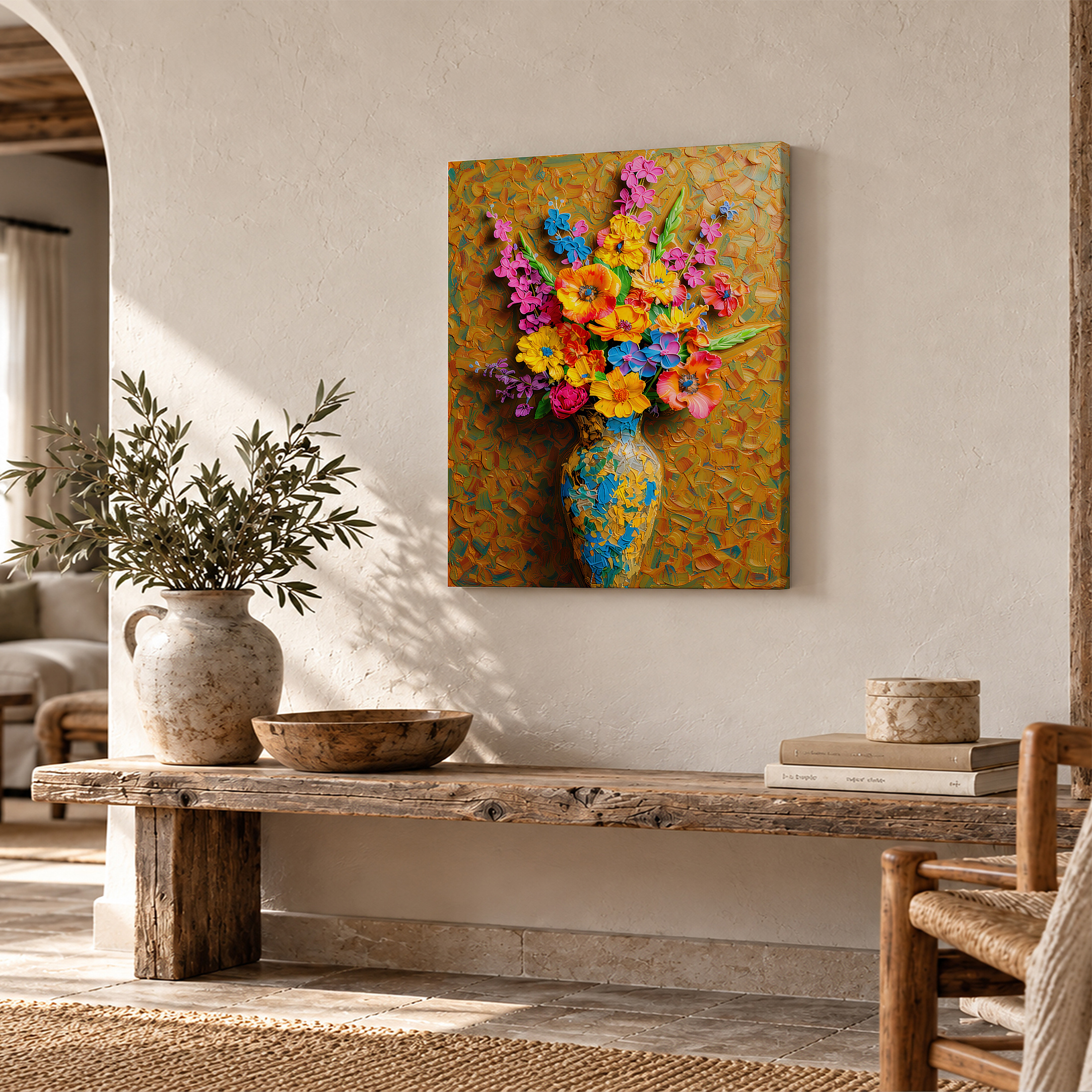 Vibrant Floral Bouquet Framed Canvas Wall Art - Ready to Hang - Image 2