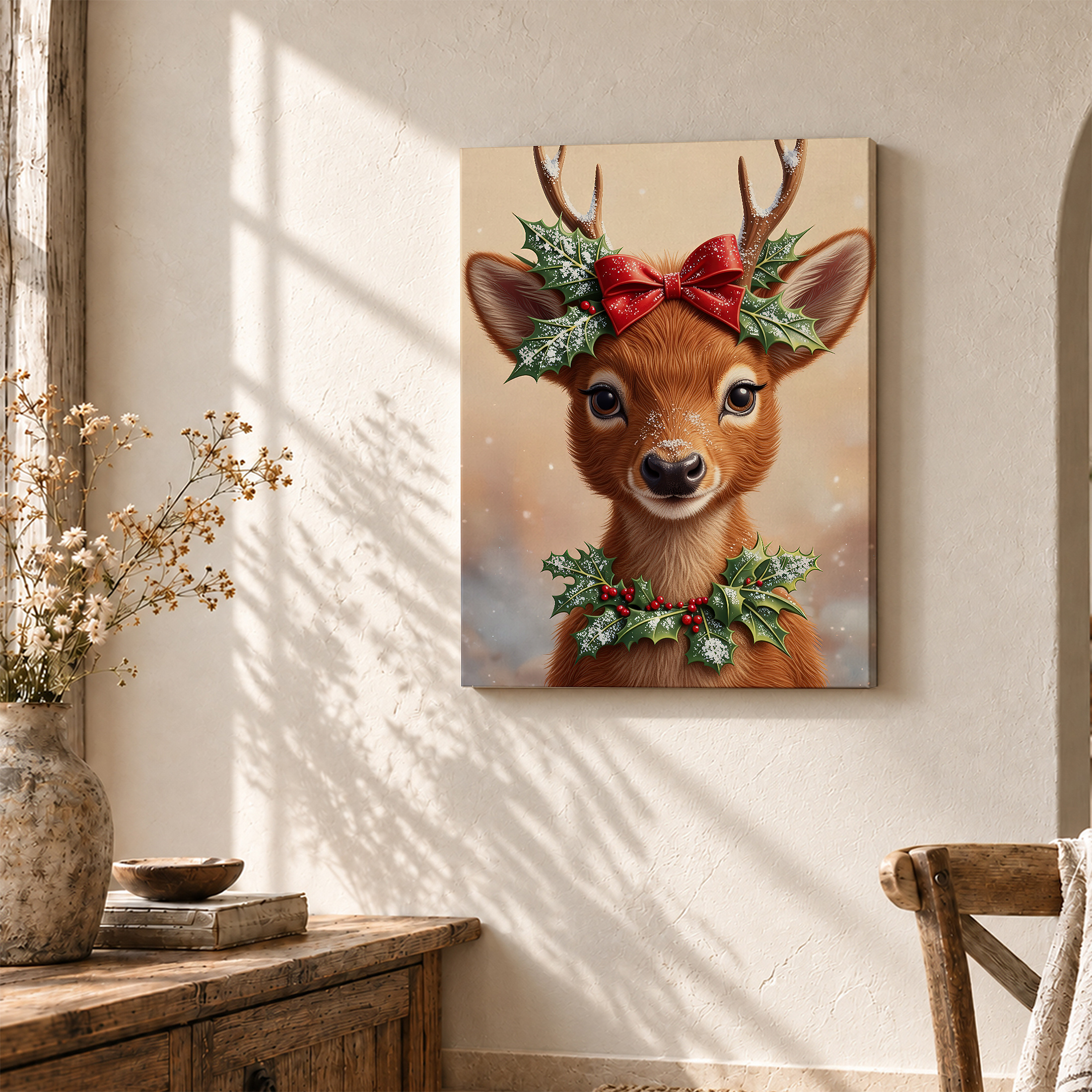Christmas Deer Framed Canvas Wall Art - Ready to Hang Holiday Decor - Image 3