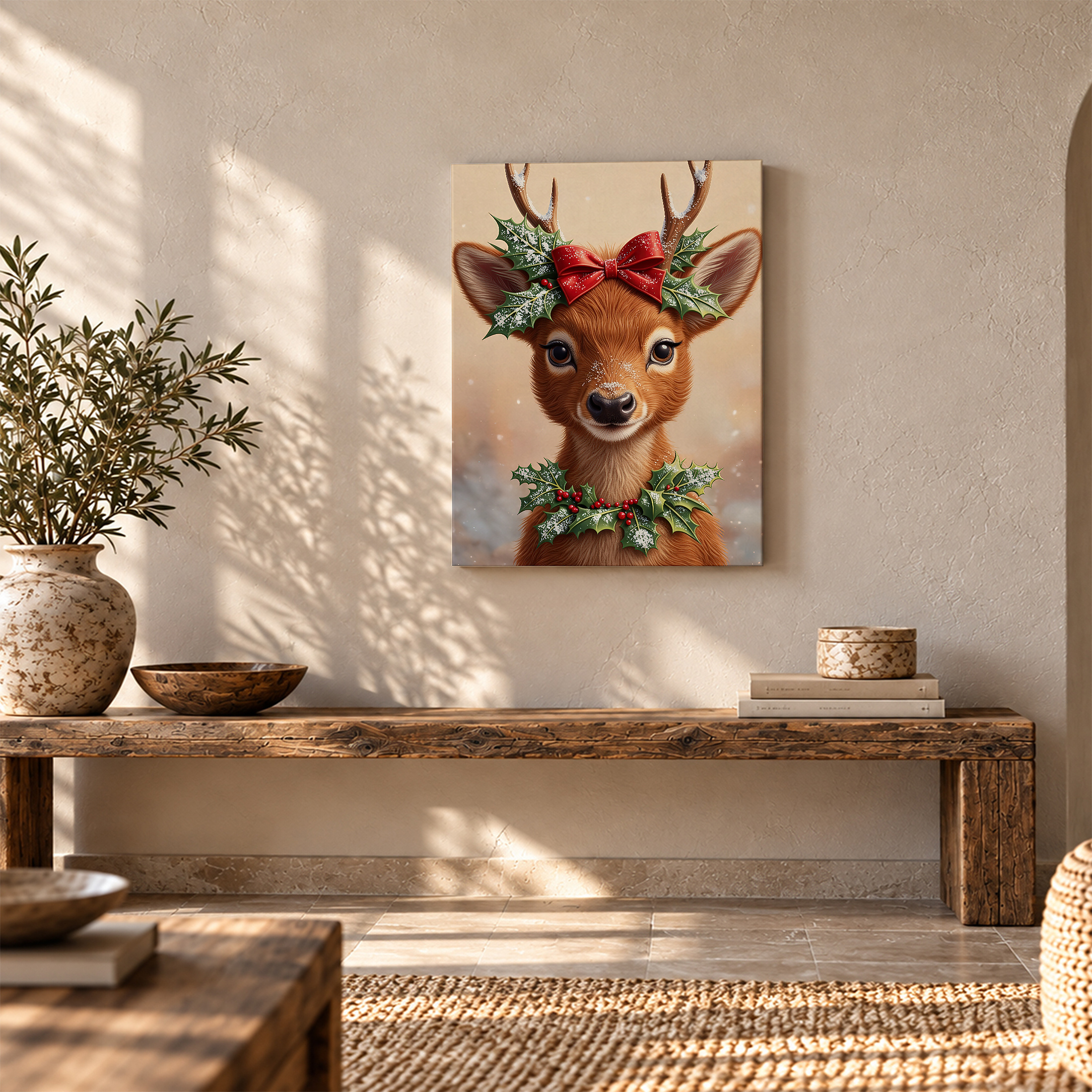 Christmas Deer Framed Canvas Wall Art - Ready to Hang Holiday Decor - Image 5