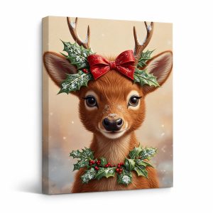 Christmas Deer Framed Canvas Wall Art - Ready to Hang Holiday Decor