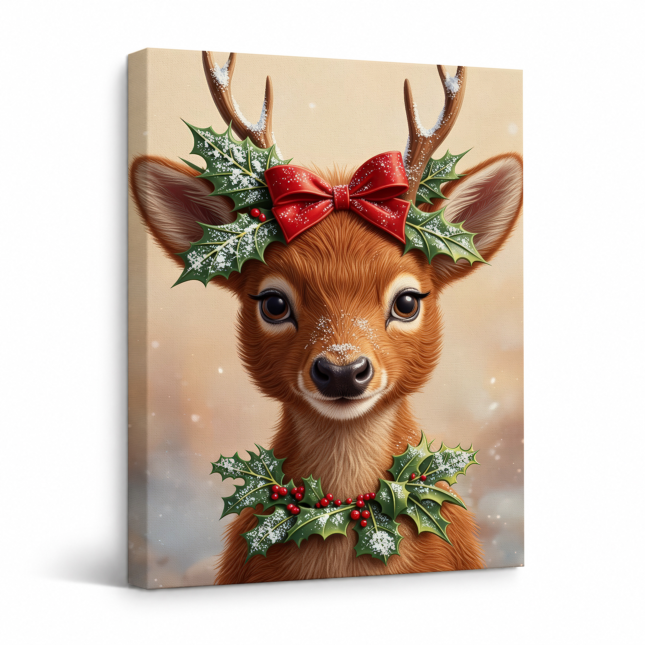 Christmas Deer Framed Canvas Wall Art - Ready to Hang Holiday Decor