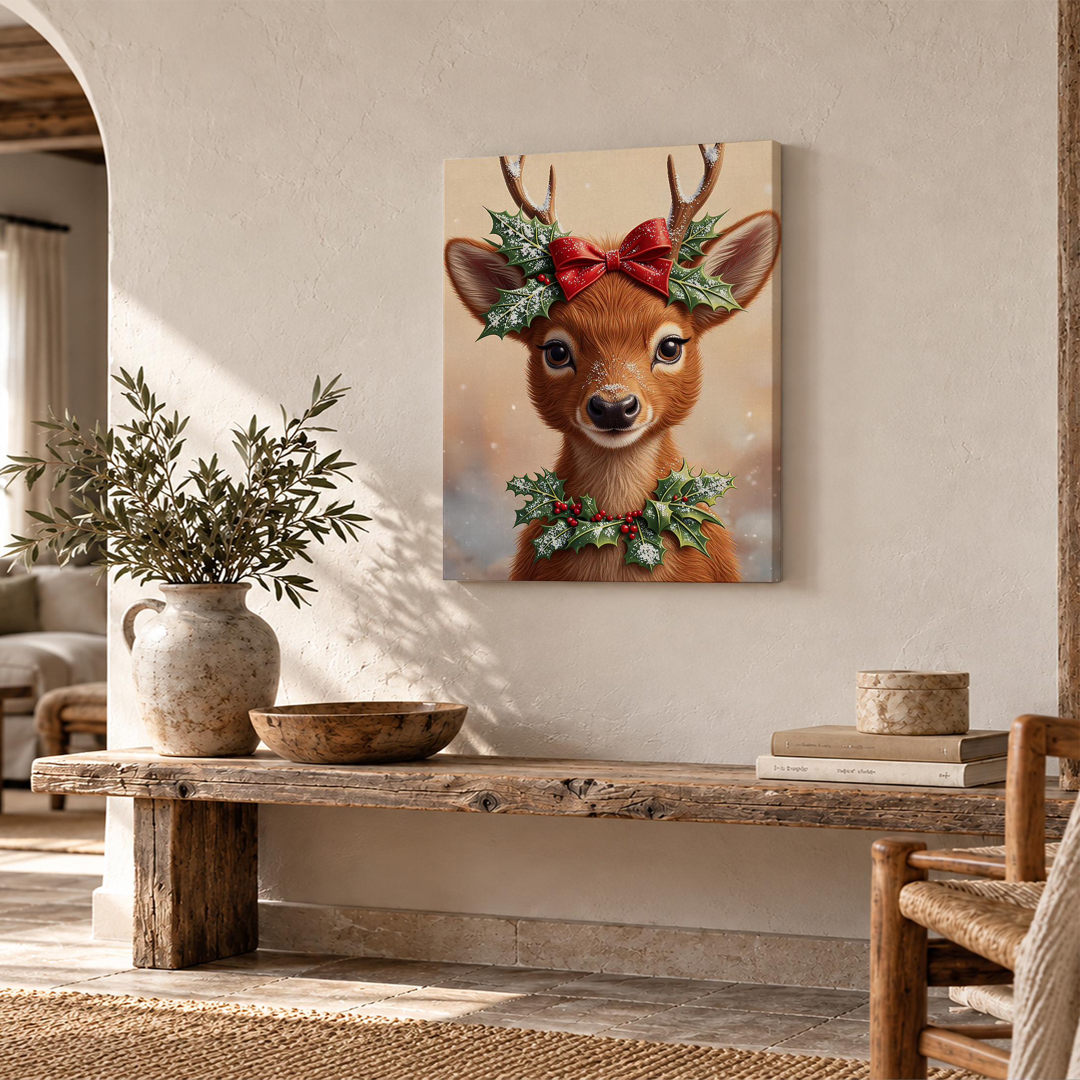 Christmas Deer Framed Canvas Wall Art - Ready to Hang Holiday Decor - Image 2