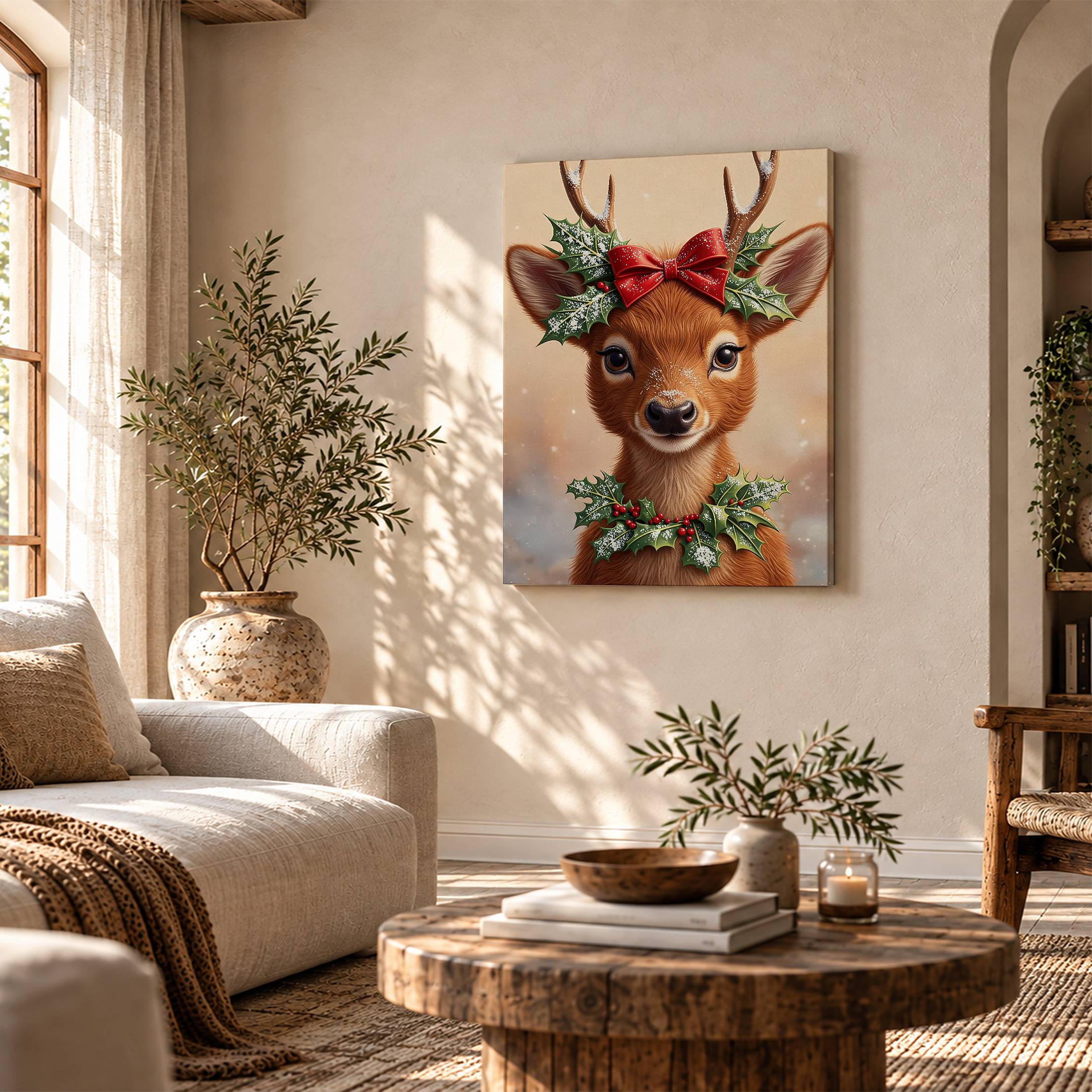 Christmas Deer Framed Canvas Wall Art - Ready to Hang Holiday Decor - Image 4