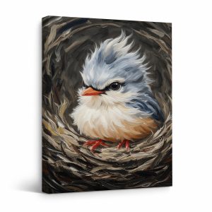 Cute Blue Bird in Nest Framed Canvas Wall Art - Ready to Hang