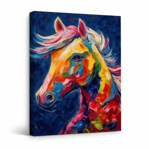 Vibrant Abstract Horse Framed Canvas Wall Art - Ready to Hang