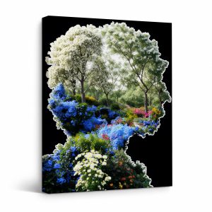 Garden Silhouette Nature Portrait Framed Canvas Wall Art